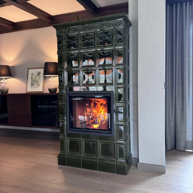 Kominek kaflowy - zieleń transparentna